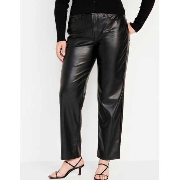 NWT Old Navy High Waisted OG Loose Faux Leather Pants in Black - Picture 4 of 10
